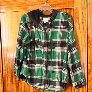 American Eagle Green Plaid Flannel Hoodie
